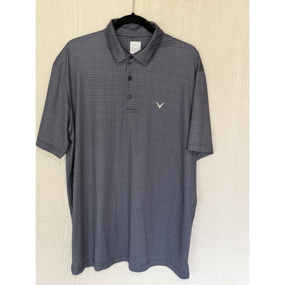 Callaway Opti Dri Polo Golf/Tennis Shirt Men's Large Black Plaid  Short Sleeve